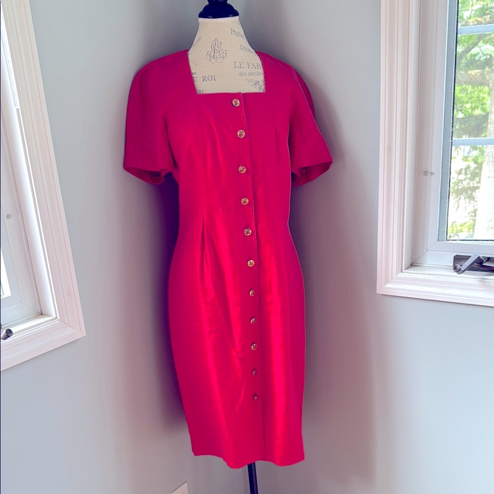 Vintage Liz Claiborne heavy linen red dress EVC‎ size M